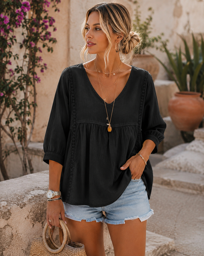Loose Fit V-Neck Laced Blouse