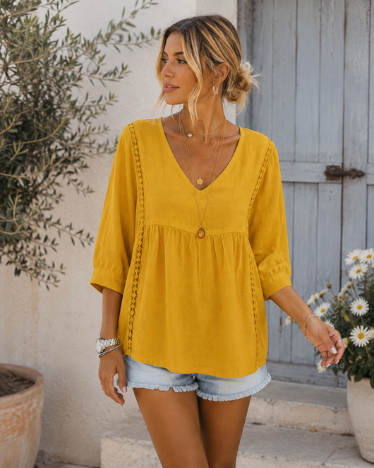 Loose Fit V-Neck Laced Blouse